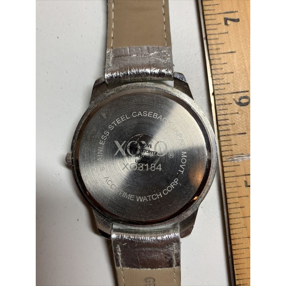 XOXO by Accutime Silvertone and Rhinestone Quartz Watch Paisley Silver Leather - Picture 4 of 6